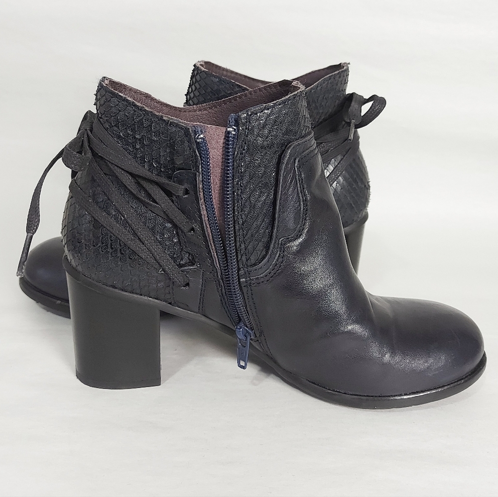 Brako Anatomic Comfy Ankle Boot Adjustable Back Tie Block Heel Dark Navy Leather - Picture 7 of 12